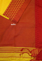 Yellow with red - Trisha - cotton silk with thread border